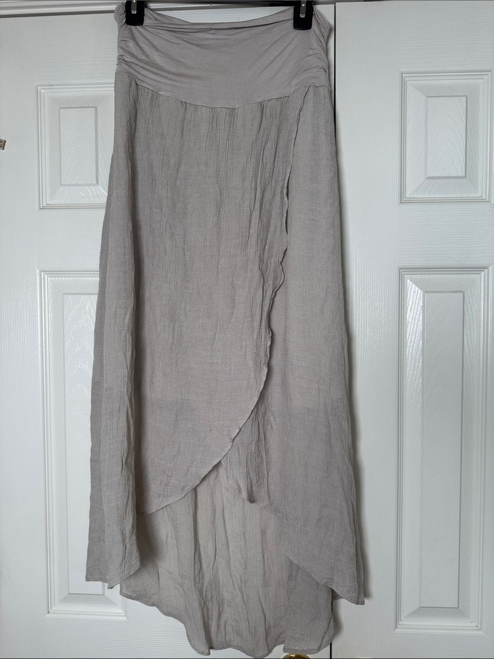 Light Gray Wrap High-Low Tulip Maxi Skirt in Size XL
